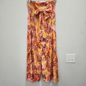 NWT Floral Palooza‎ Pants Small Wide Leg Silky Boho Style Tie Elastic Waist